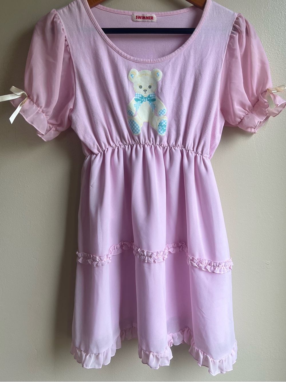 SWIMMER Japan RARE Pink Teddy Bear Ruffle Dress Kawaii Fairy Kei Lolita